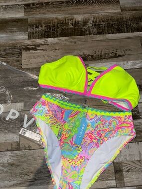 NWT Popvil- Neon Yellow & Multi Paisley Girls' Two-Piece Swim Set - POPVILLY